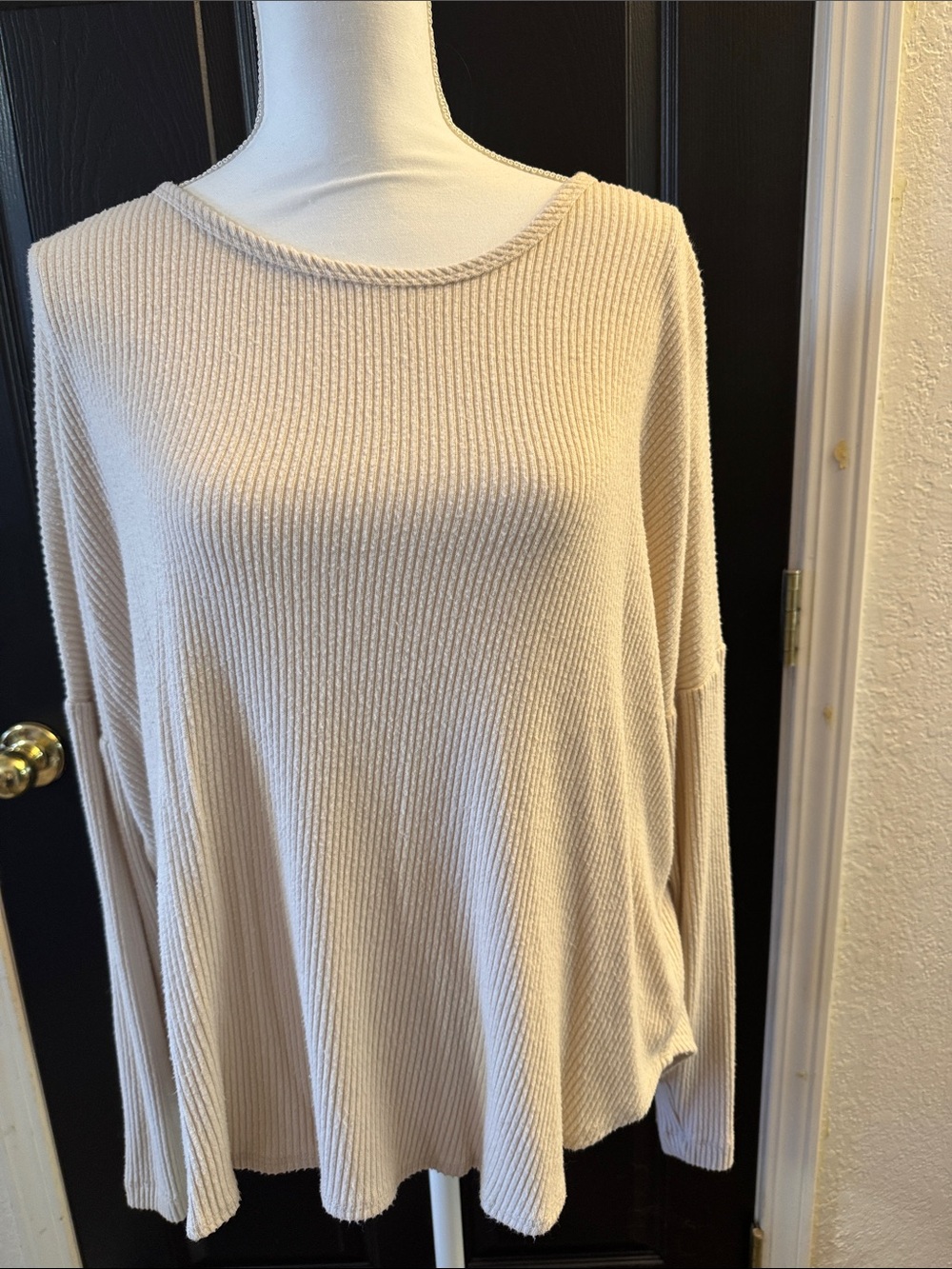 Final Touch Ribbed Long Sleeve Top in Light Beige